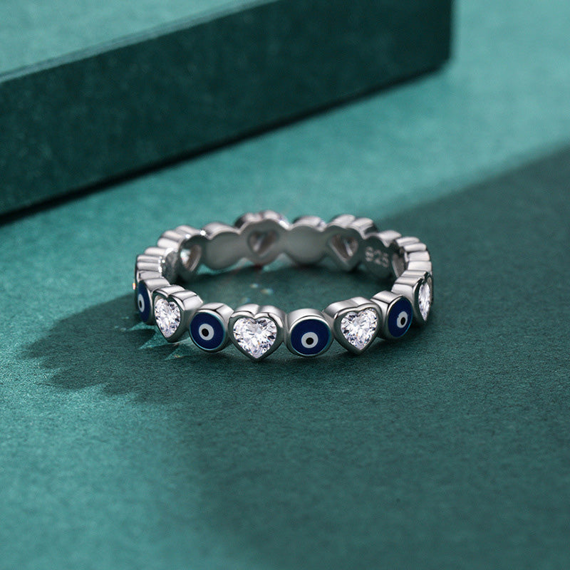 Buddha Stones 925 Sterling Silver Evil Eye Love Heart Zircon Blessing Ring - image 3