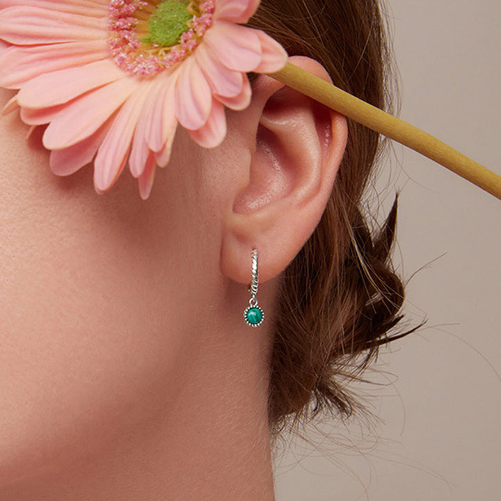 925 Sterling Silver Round Malachite Anti-Anxiety Drop Earrings - image 2