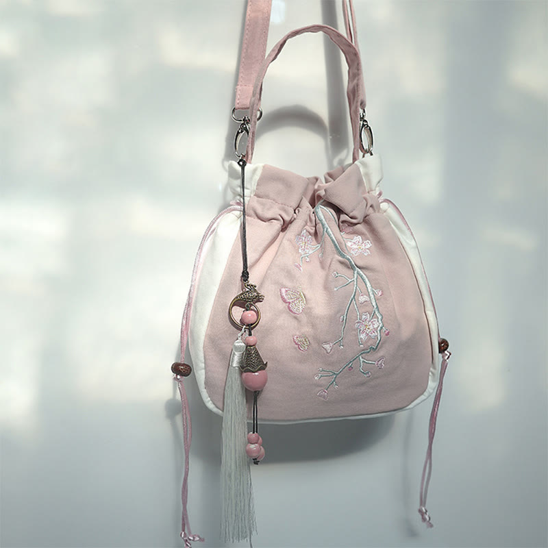 Buddha Stones Handmade Embroidered Flowers Canvas Tote Shoulder Bag Handbag - Pink White Flower - image 48