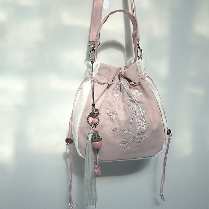 Buddha Stones Handmade Embroidered Flowers Canvas Tote Shoulder Bag Handbag - Pink White Flower - image 48