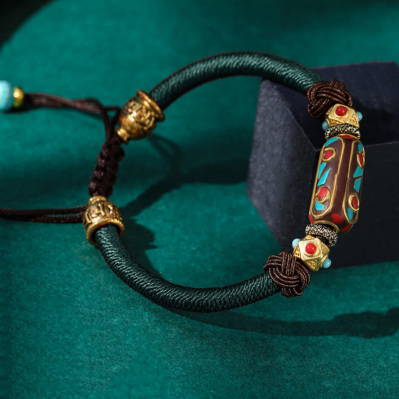 Buddha Stones Handmade Tibetan Turquoise Om Mani Padme Hum Strength Braided Bracelet - Dark Green(Bracelet Size 15+10cm) - image 9