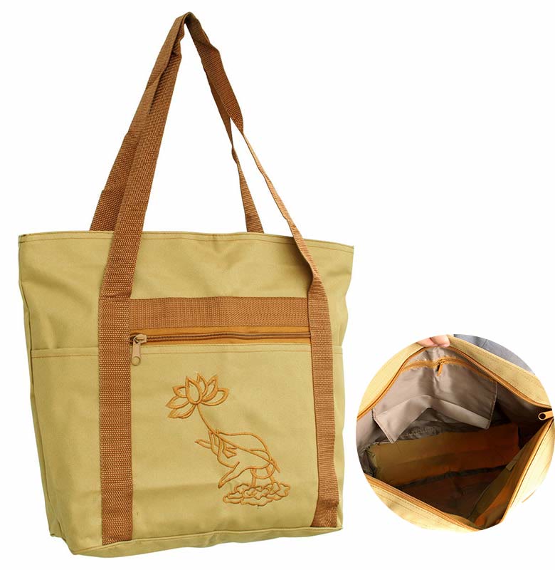 Spiritual Mind Practice Lotus Embroidery Pattern Canvas Shoulder Bag Tote Bag - image 1