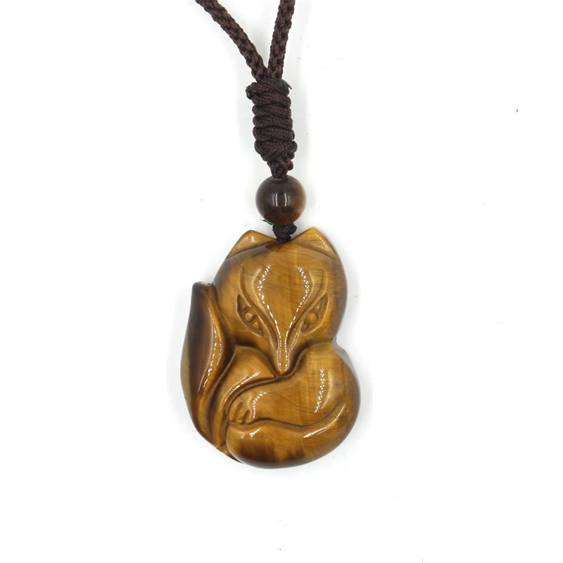 Buddha Stones Natural Black Obsidian Tiger Eye Ice Obsidian Fox Pendant Amulet Necklace - Tiger Eye - image 8