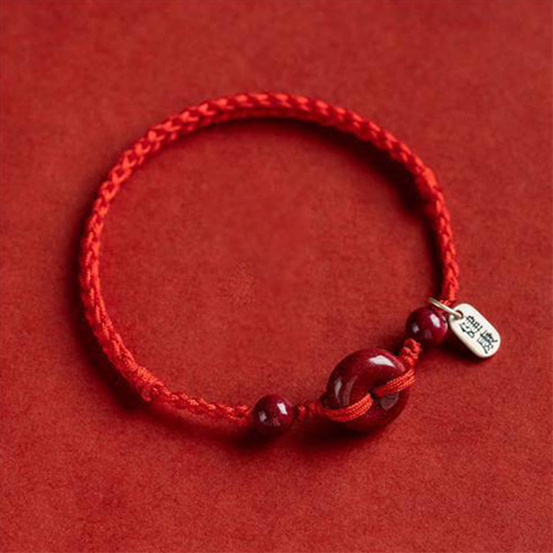 Buddha Stones Handmade Cinnabar Peace Buckle Safe and Healthy Charm Blessing String Bracelet Anklet - Red&Charm - Anklet(Anklet Circumference 18-32cm) - image 9