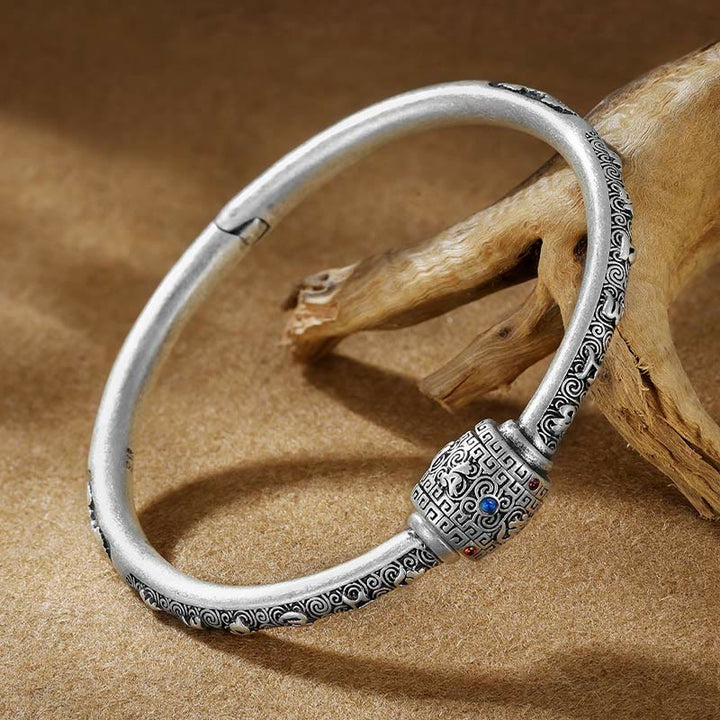 Buddha Stones 990 Sterling Silver Tibetan Auspicious Clouds Om Mani Padme Hum Engraved Creativity Bracelet Bangle - image 7