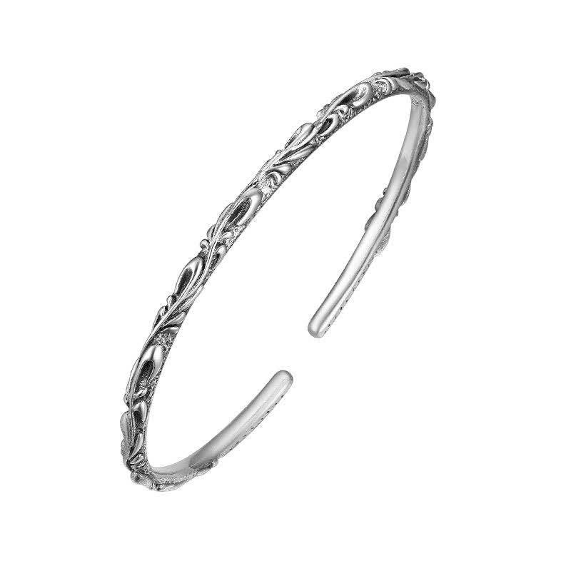 Buddha Stones 925 Sterling Silver Handmade Vines Engraved Protection Bracelet Bangle - image 9