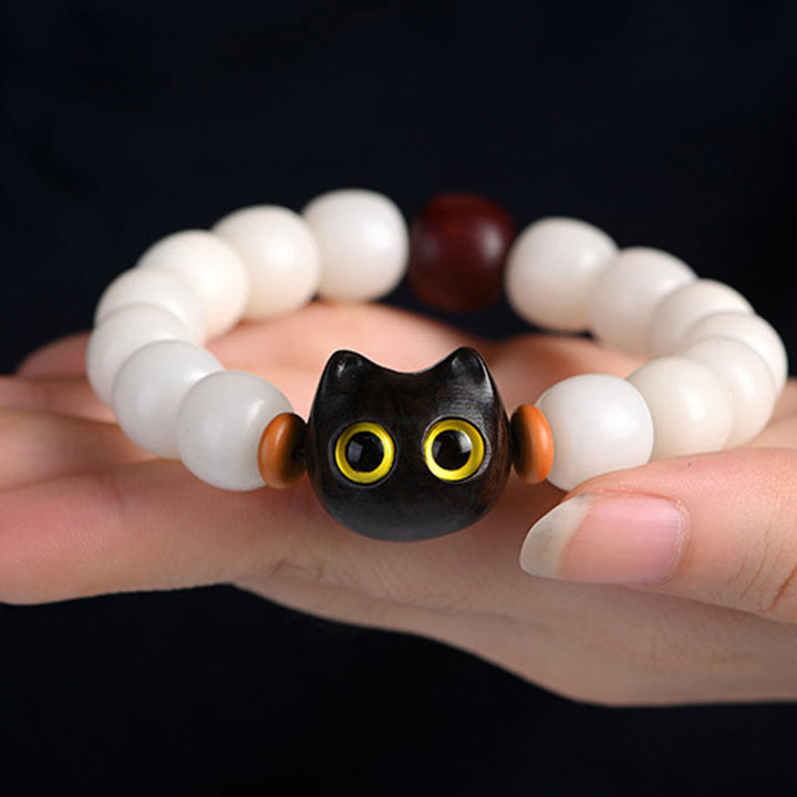 Buddha Stones Natural Bodhi Seed Small Leaf Red Sandalwood Ebony Wood Cute Lucky Cat Wisdom Bracelet - image 12