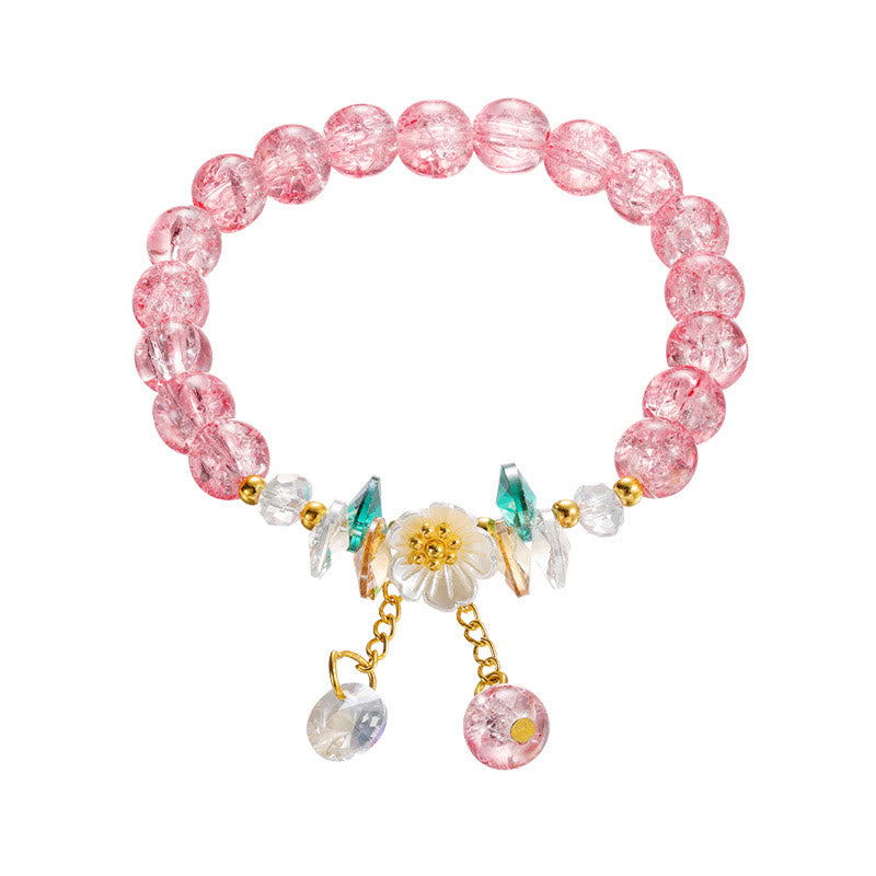 Buddha Stones Simple Design Flower Charm Glass Bead Bracelet - Rose Red - image 13