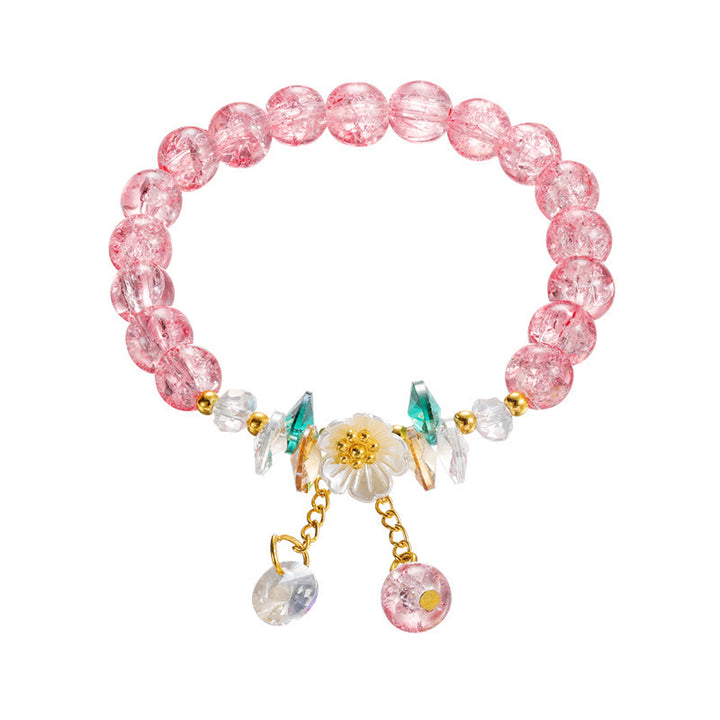 Buddha Stones Simple Design Flower Charm Glass Bead Bracelet - Rose Red - image 13