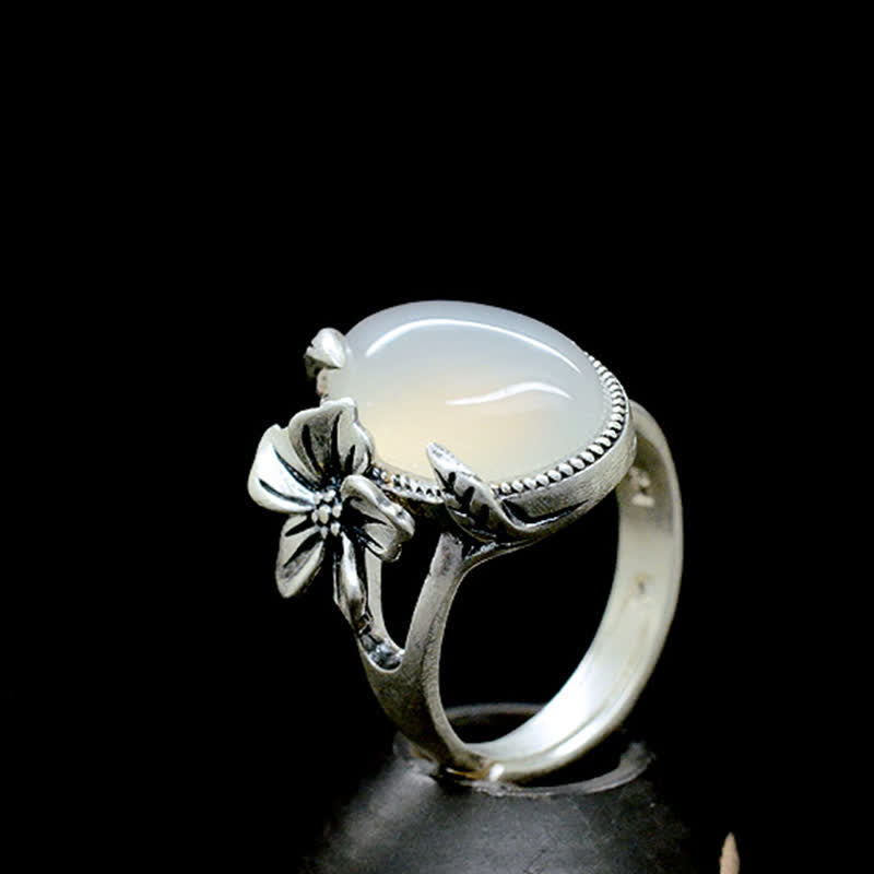 Buddha Stones 990 Sterling Silver Natural Chalcedony Plum Positive Harmony Ring - image 13