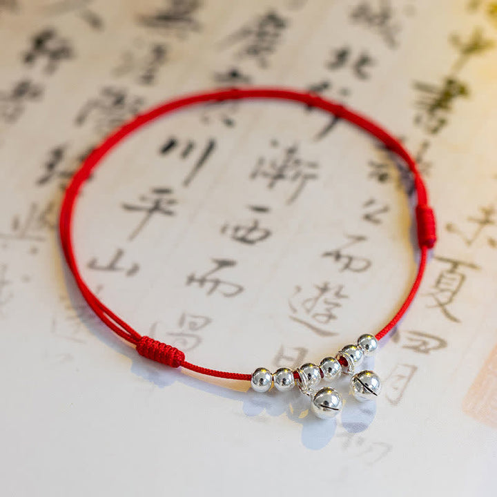 Buddha Stones 925 Sterling Silver Red String Braid Bell Charm Anklet - image 2