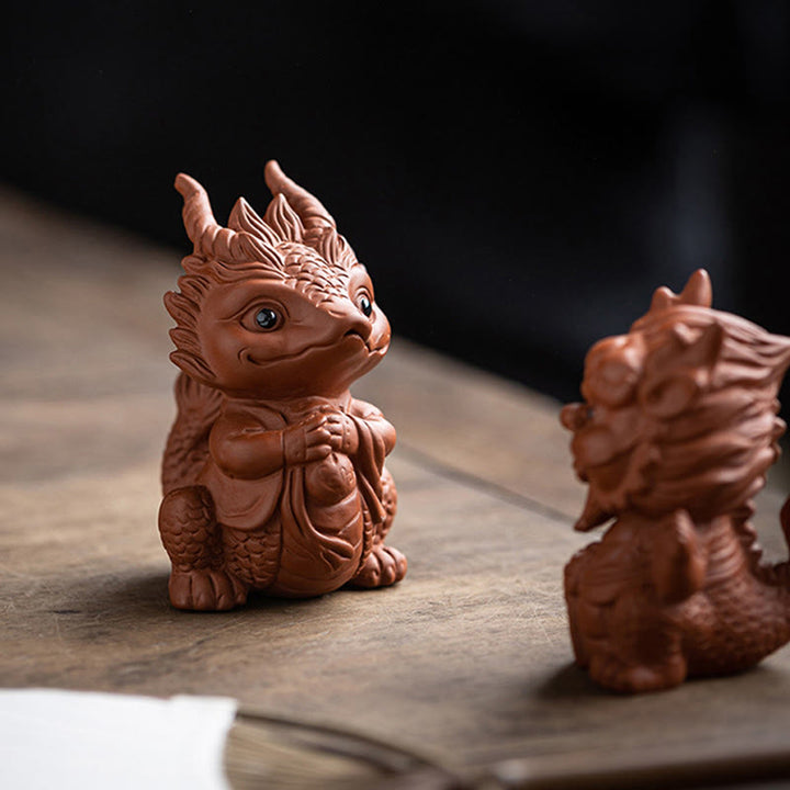 Buddha Stones Luck Dragon Wealth Tea Pet Purple Clay Figurine Decoration - image 6