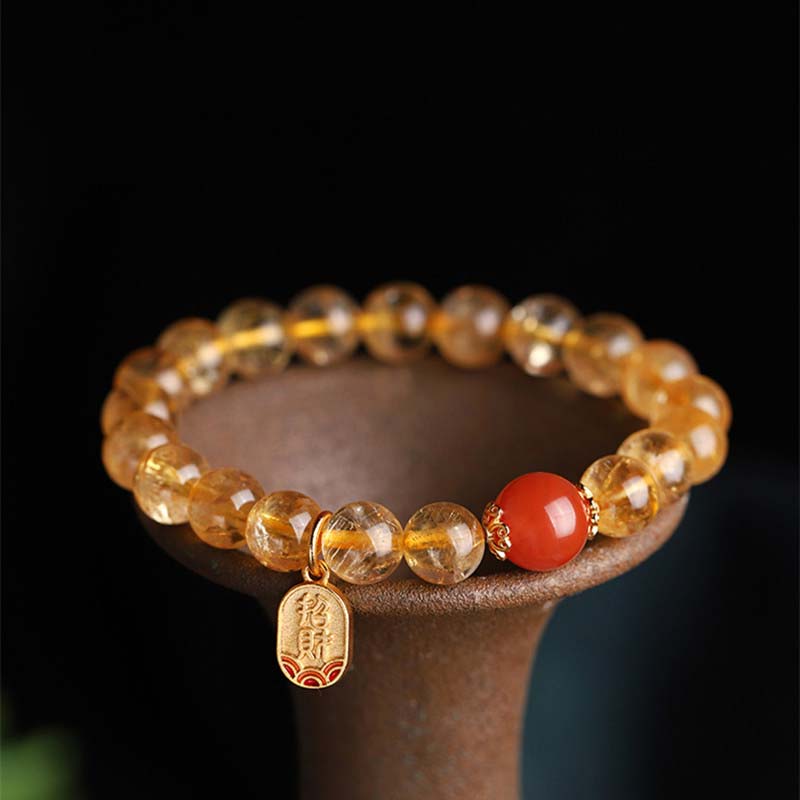 Buddha Stones Citrine Red Agate Fortune Charm Bracelet - Citrine - image 0