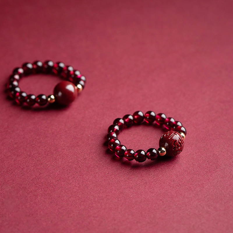Buddha Stones Garnet Cinnabar Lucky Bead PiXiu Om Mani Padme Hum Rose Protection Ring - image 13