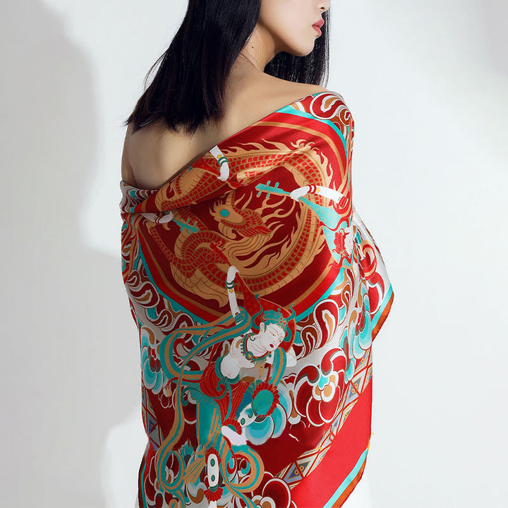 Buddha Stones Dunhuang Rebound Pipa Flying Frescoes 100% Mulberry Silk Scarf Premium Grade 6A Dunhuang Shawl - image 12