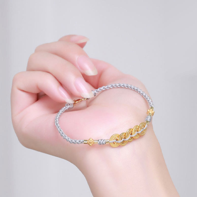 Buddha Stones Copper Coin Fortune Tree Pearl Luck Blue Rope Braided Bracelet - image 10