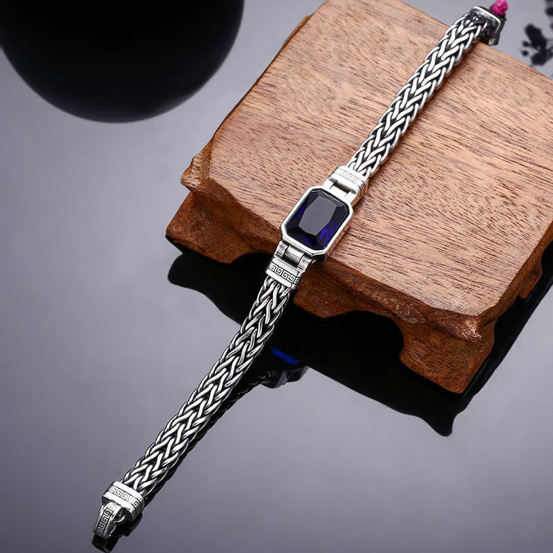 Buddha Stones Retro Blue Acrylic Dragon Keel Braided Design Healing Wealth Buckle Bracelet - image 9