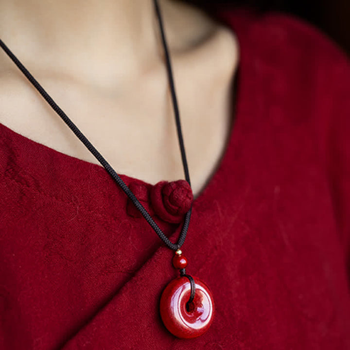 Buddha Stones Cinnabar Peace Buckle Calm Blessing Necklace Pendant - image 2