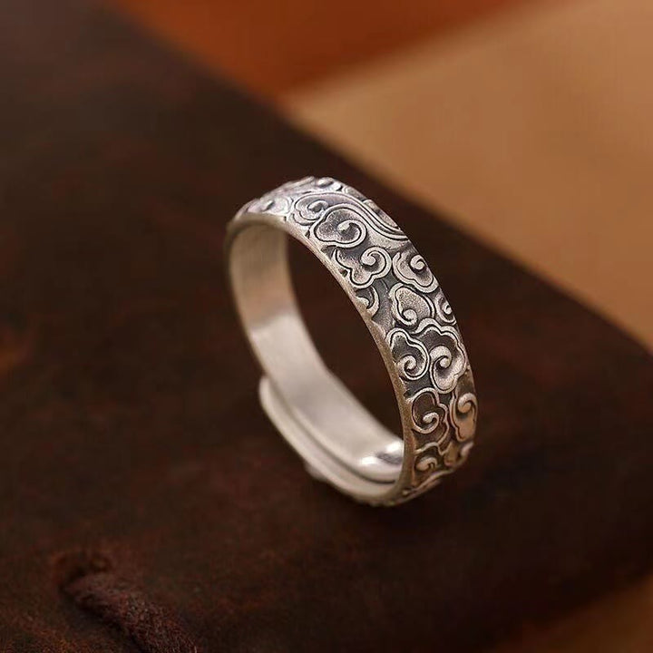 Buddha Stones Vintage Auspicious Clouds Pattern Luck Ring - image 2