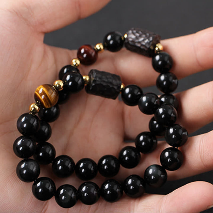 Black Obsidian Ebony Wood Red Tiger Eye Strength Couple Bracelet - image 5