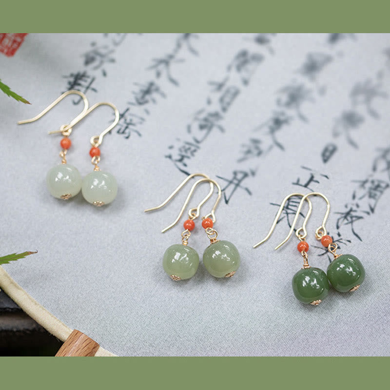 Buddha Stones 925 Sterling Silver 14K Gold Plated Hetian Jade Red Agate Luck Drop Dangle Earrings - image 17
