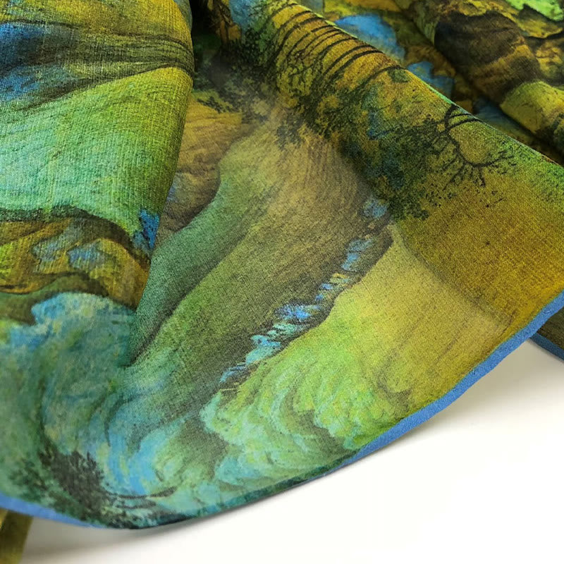 Buddha Stones A Panorama of Rivers and Mountains 100% Mulberry Silk Scarf Premium Grade 6A Silk Shawl - image 7