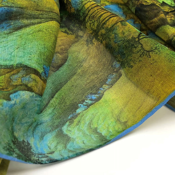Buddha Stones A Panorama of Rivers and Mountains 100% Mulberry Silk Scarf Premium Grade 6A Silk Shawl - image 7