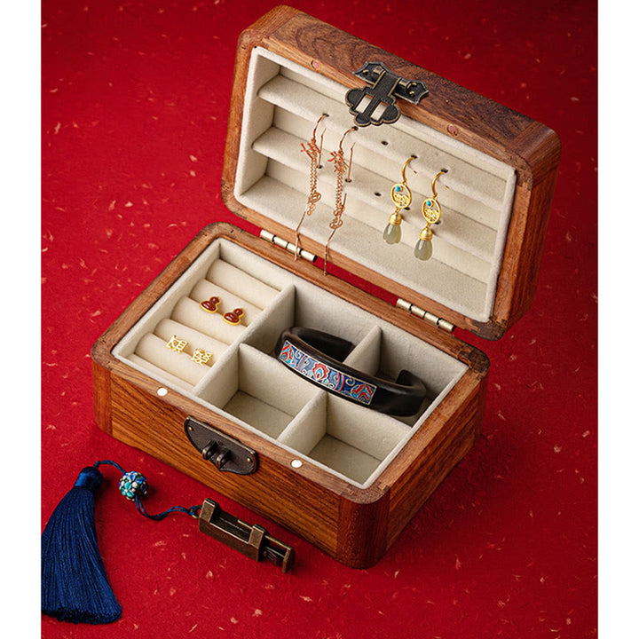 Retro Handmade Floral Pattern Rosewood Jewelry Storage Box Lockable Wooden Gift Organizer Box - image 2