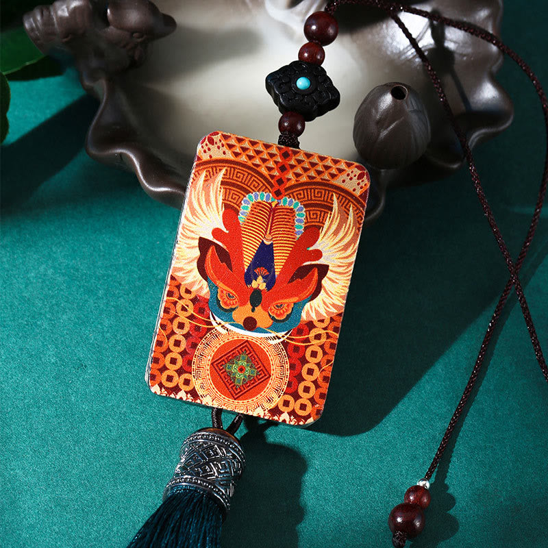 Buddha Stones PiXiu Ebony Wood Luck Wealth Tassel Car Hanging Decoration - image 1