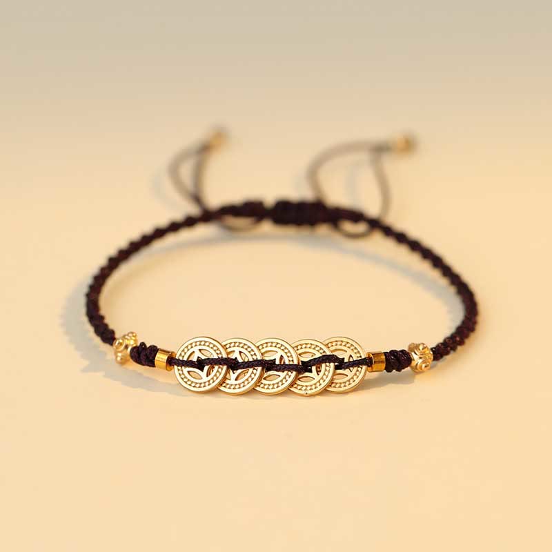 Buddha Stones Copper Coin Fortune Tree Luck Strength Braided Bracelet - Copper Coin - Brown(Wrist Circumference 14-18cm) - image 9