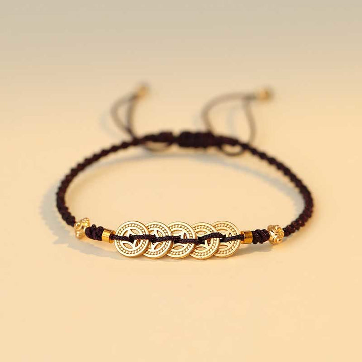 Buddha Stones Copper Coin Fortune Tree Luck Strength Braided Bracelet - Copper Coin - Brown(Wrist Circumference 14-18cm) - image 9