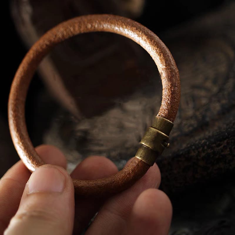 Buddha Stones Retro Leather Luck Healing Copper Magnetic Buckle Bracelet - image 3