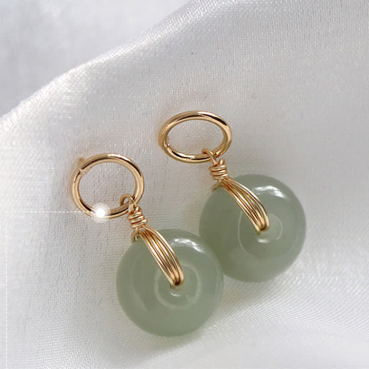 Buddha Stones Round Jade Peace Buckle Luck Drop Earrings - image 6