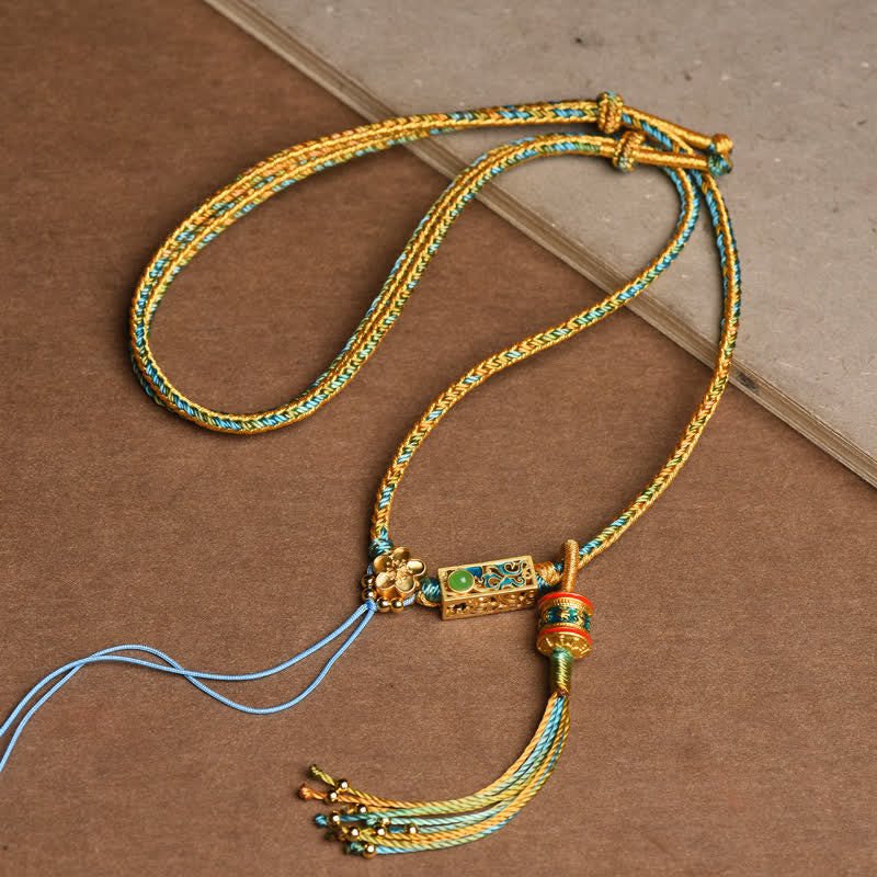 Buddha Stones Colorful String Copper Wealth Necklace Pendant - Yellow - image 4