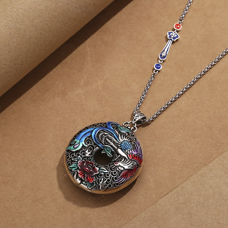 Buddha Stones Phoenix Peony Flower Luck Protection Necklace Pendant - image 1