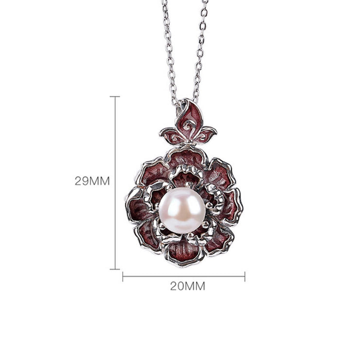 Buddha Stones 999 Sterling Silver Peony Flower Pearl Healing Necklace Pendant - image 5