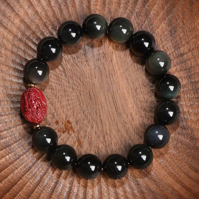 Buddha Stones Chinese Zodiac Natal Buddha Natural Black Obsidian Cinnabar Purification Bracelet - image 0