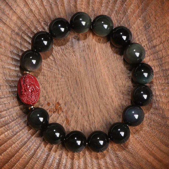 Buddha Stones Chinese Zodiac Natal Buddha Natural Black Obsidian Cinnabar Purification Bracelet - image 0