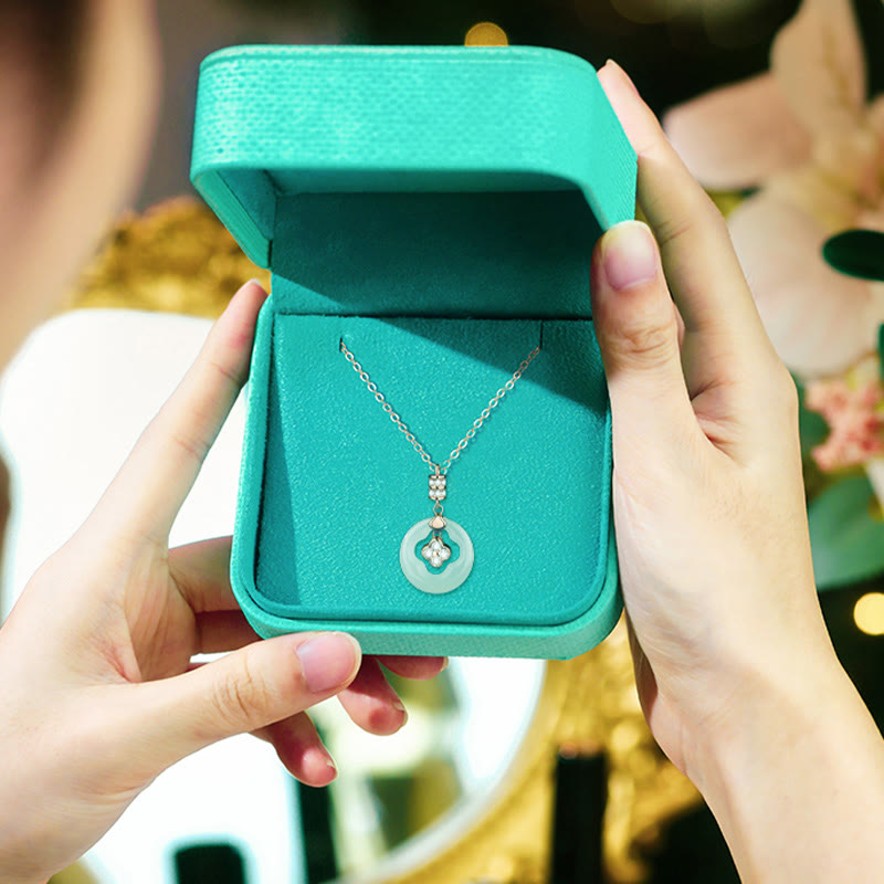 Buddha Stones 925 Sterling Silver Natural Hetian Jade Lucky Four Leaf Clover Zircon Necklace Pendant With Gift Box - image 11