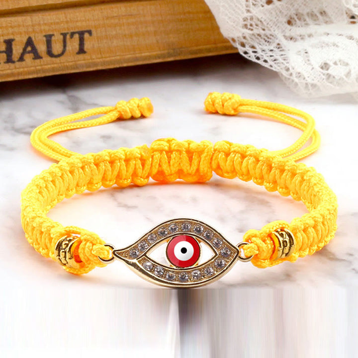 Buddha Stones Evil Eye Keep Away Evil Spirits String Bracelet - Yellow Red Evil Eye - Gold Border - image 59