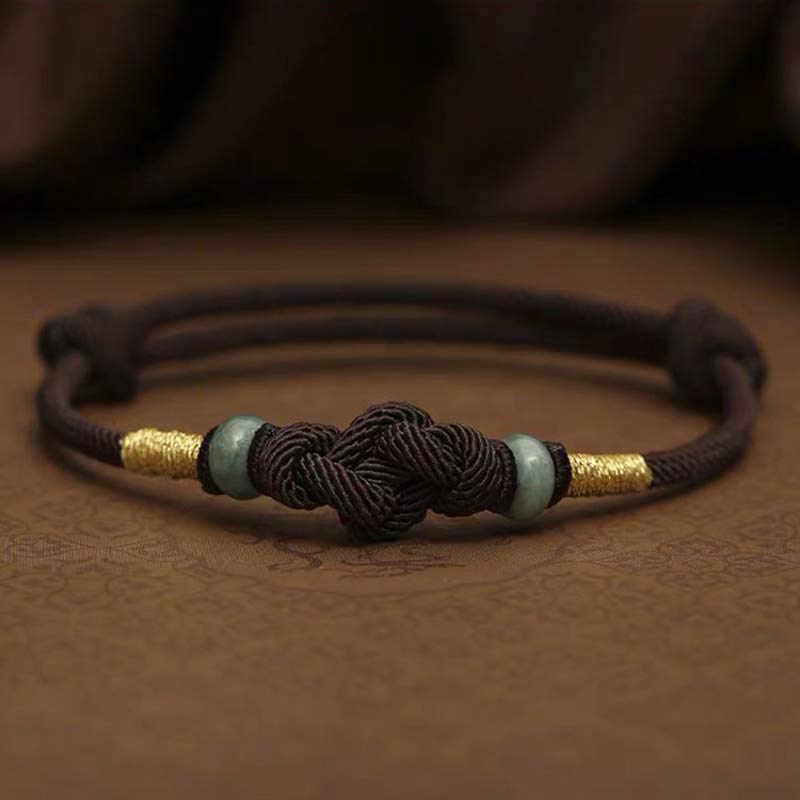Buddha Stones Red String Jade Luck Fortune Knot Braided Couple Bracelet - Brown String&Jade(Wrist Circumference 14-22cm) - image 10
