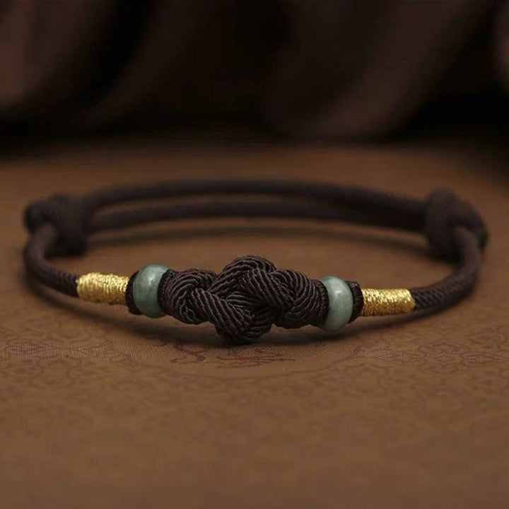 Buddha Stones Red String Jade Luck Fortune Knot Braided Couple Bracelet - Brown String&Jade(Wrist Circumference 14-22cm) - image 10