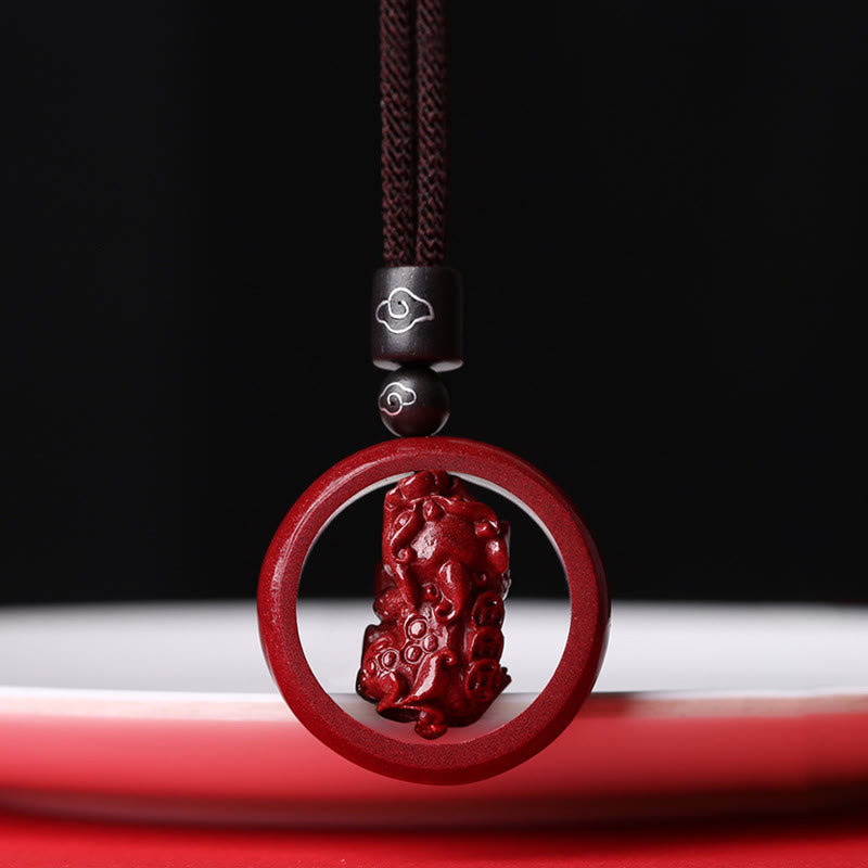 Buddha Stones Cinnabar Om Mani Padme Hum PiXiu Blessing Lucky Bead Necklace Pendant - PiXiu - Brown Rope - image 26