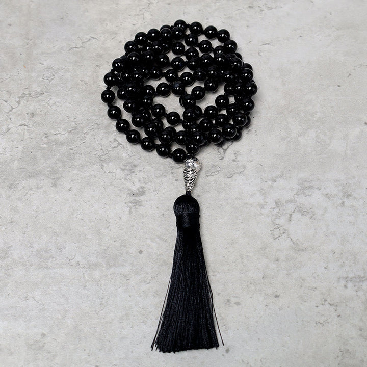 Buddha Stones 108 Mala Black Onyx Beads Yoga Meditation Prayer Beads Necklace - image 4