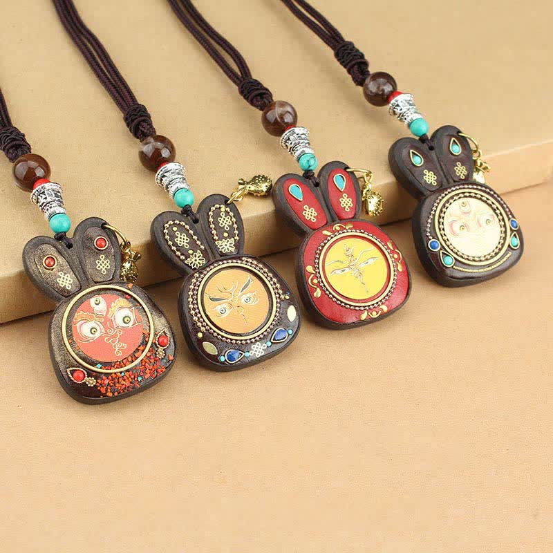 Tibet Ebony Five God of Wealth Thangka Necklace Pendant - image 0