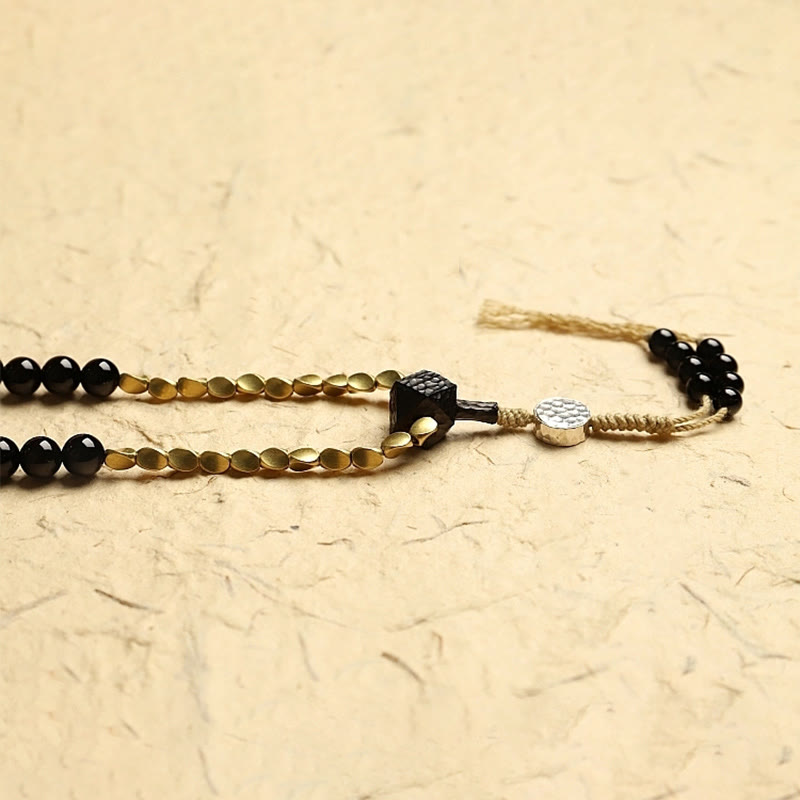 Buddha Stones Tibetan 108 Mala Beads Black Onyx Three-eyed Dzi Beads Protection Bracelet - image 7