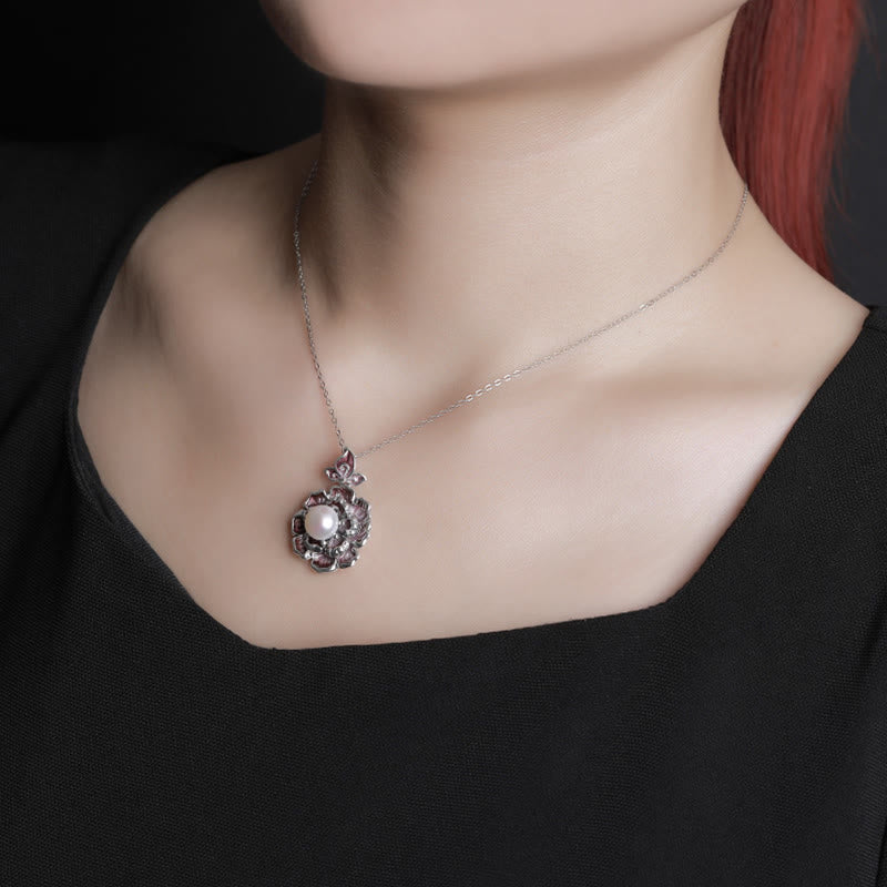 Buddha Stones 999 Sterling Silver Peony Flower Pearl Healing Necklace Pendant - image 4