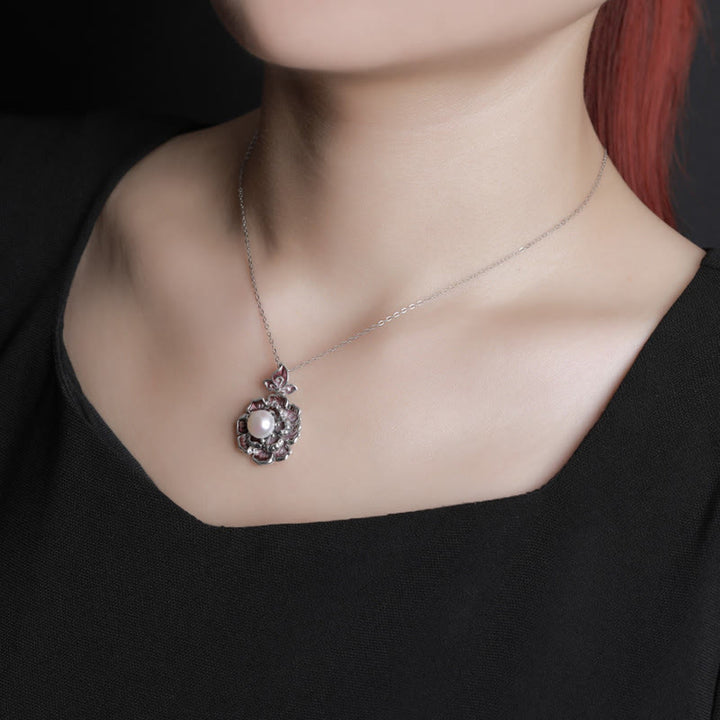 Buddha Stones 999 Sterling Silver Peony Flower Pearl Healing Necklace Pendant - image 4