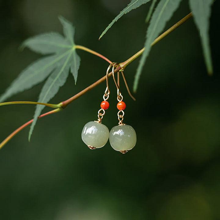 Buddha Stones 925 Sterling Silver 14K Gold Plated Hetian Jade Red Agate Luck Drop Dangle Earrings - image 3