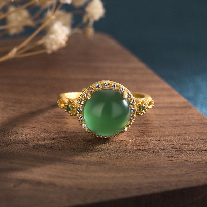 Buddha Stones Green Jade Fortune Ring - image 0
